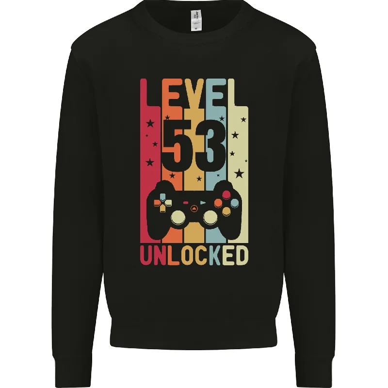 53rd Birthday 53 Year Old Level Up Gaming Mens Sweatshirt Jumper Hoodie with V-Neck Classic Versatile 53rd Birthday 53 Year Old Level Up Gaming Mens Sweatshirt Jumper Hoodie with V-Neck Classic Versatile