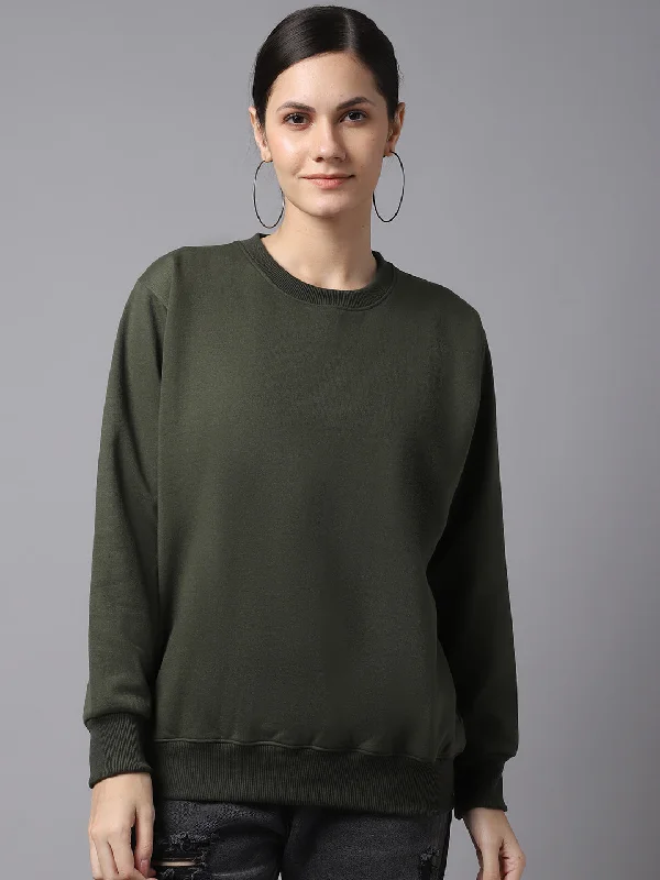 Vimal Jonney Fleece Round Neck Olive Sweatshirt For Women Hoodie with Elastic Waist Stretchable Comfortable