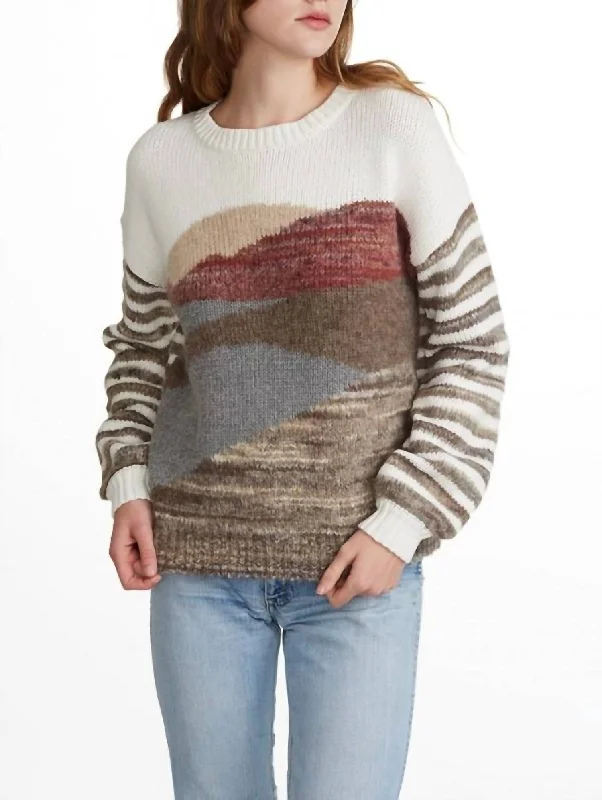 Landscape Intarsia Crewneck Sweater In Dayscape Glossy Satin Silk