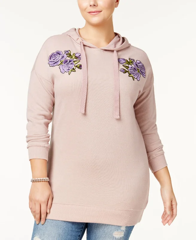 No Comment Trendy Plus Size Embroidered Hoodie Hoodie with Pocket Utility Practical