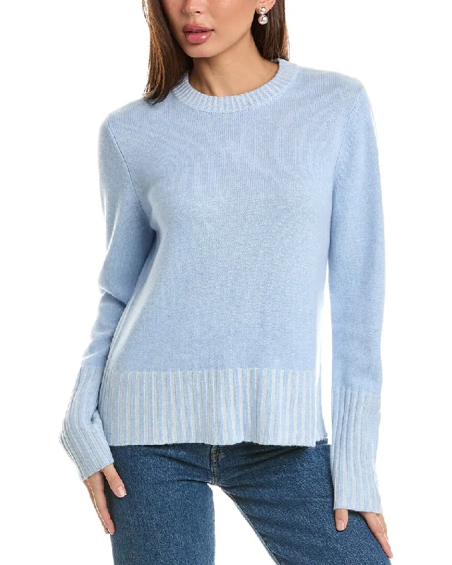 Forte Cashmere Plaited High Rib Crew Cashmere Sweater Cashmere Blend Cotton Blend Poly Blend
