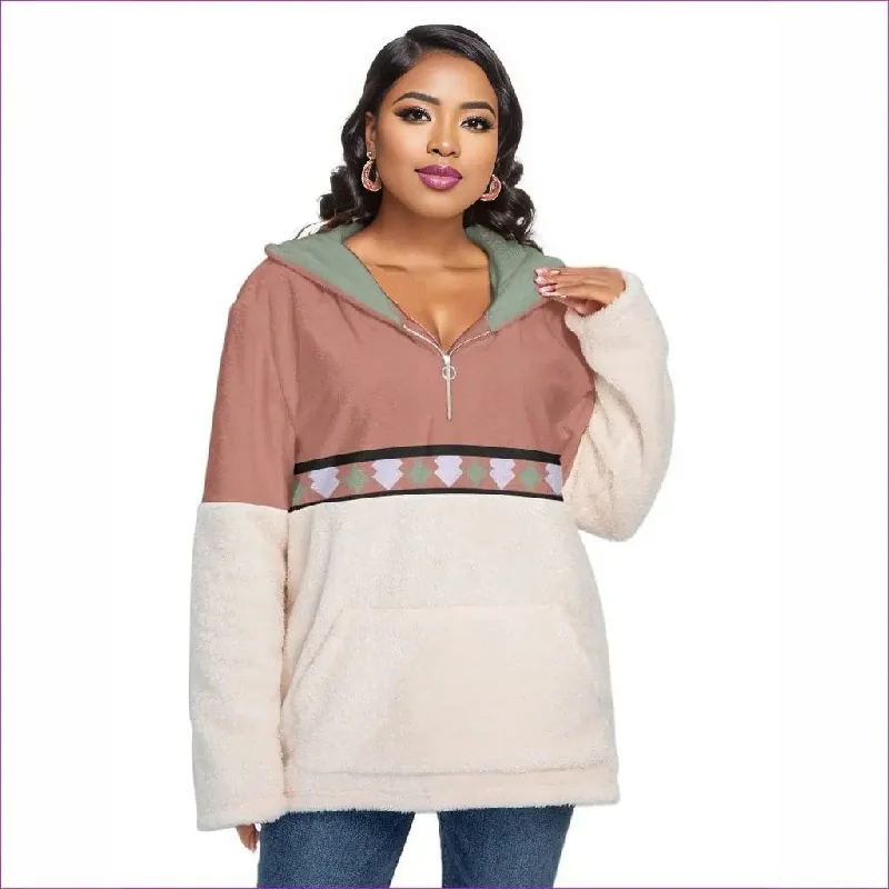 Eclectic Womens Block Borg Hoodie With Half Zip Voluptuous (+) Plus Size Hoodie with Applique Textured Unique Eclectic Womens Block Borg Hoodie With Half Zip Voluptuous (+) Plus Size Hoodie with Applique Textured Unique