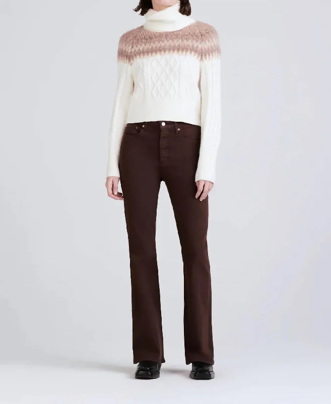 Marcella Cable Knit And Fair Isle Turtleneck Sweater In Ivory Boxy Sweater Fitted Sweater A-Line