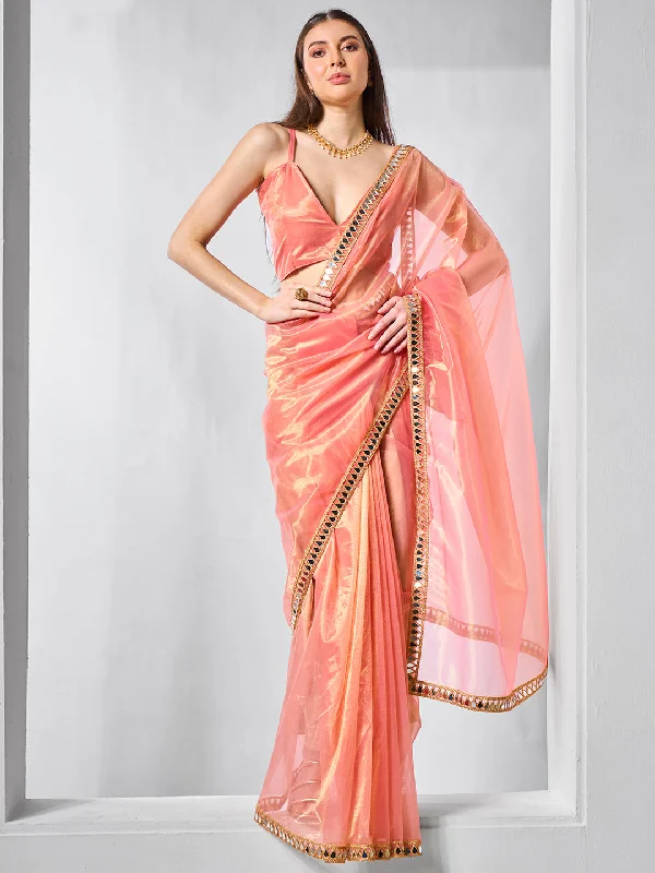 Women Party Wear Embbroidery Worked Tissue Silk Saree with Un Stitched Blouse Soft Modal Blouse