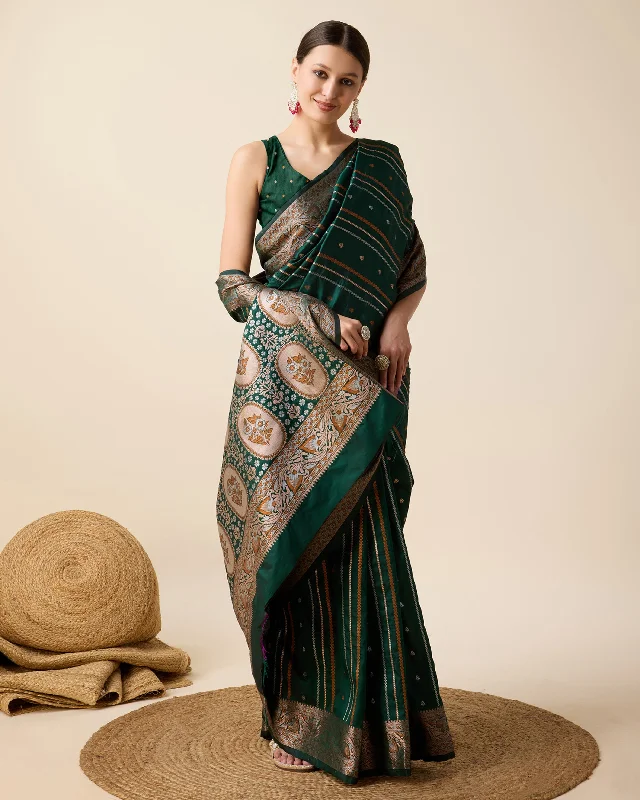 Women Green Pure Jacquard Zari Work Saree With Un-Stiched Blouse Lightweight Tunic Blouse Women Green Pure Jacquard Zari Work Saree With Un-Stiched Blouse Lightweight Tunic Blouse