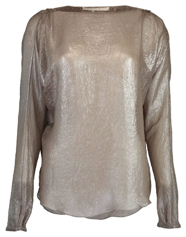 Long Sleeve Metallic Blouse Soft Pastel Blouse