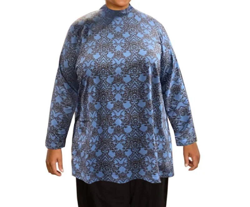 Mock Turtleneck Long Sleeve Sweater - Plus In Fjord Medallion Iron Safe Non-Iron Wrinkle Free