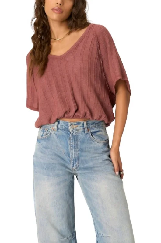 Paola Sweater V Neck Bubble Tee In Summer Rust Lightweight Heavyweight Midweight