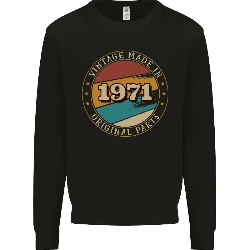 53rd Birthday  Vintage Made In 1971 Mens Sweatshirt Jumper Hoodie with Applique Textured Unique