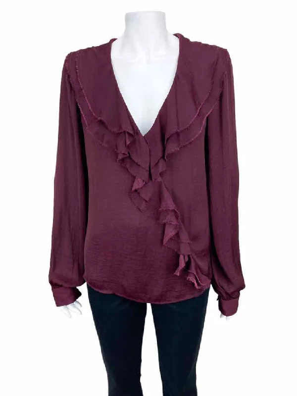 Paige, Women's Ruffle Front Blouse, Dark Currant, Size M Side Tie Blouse
