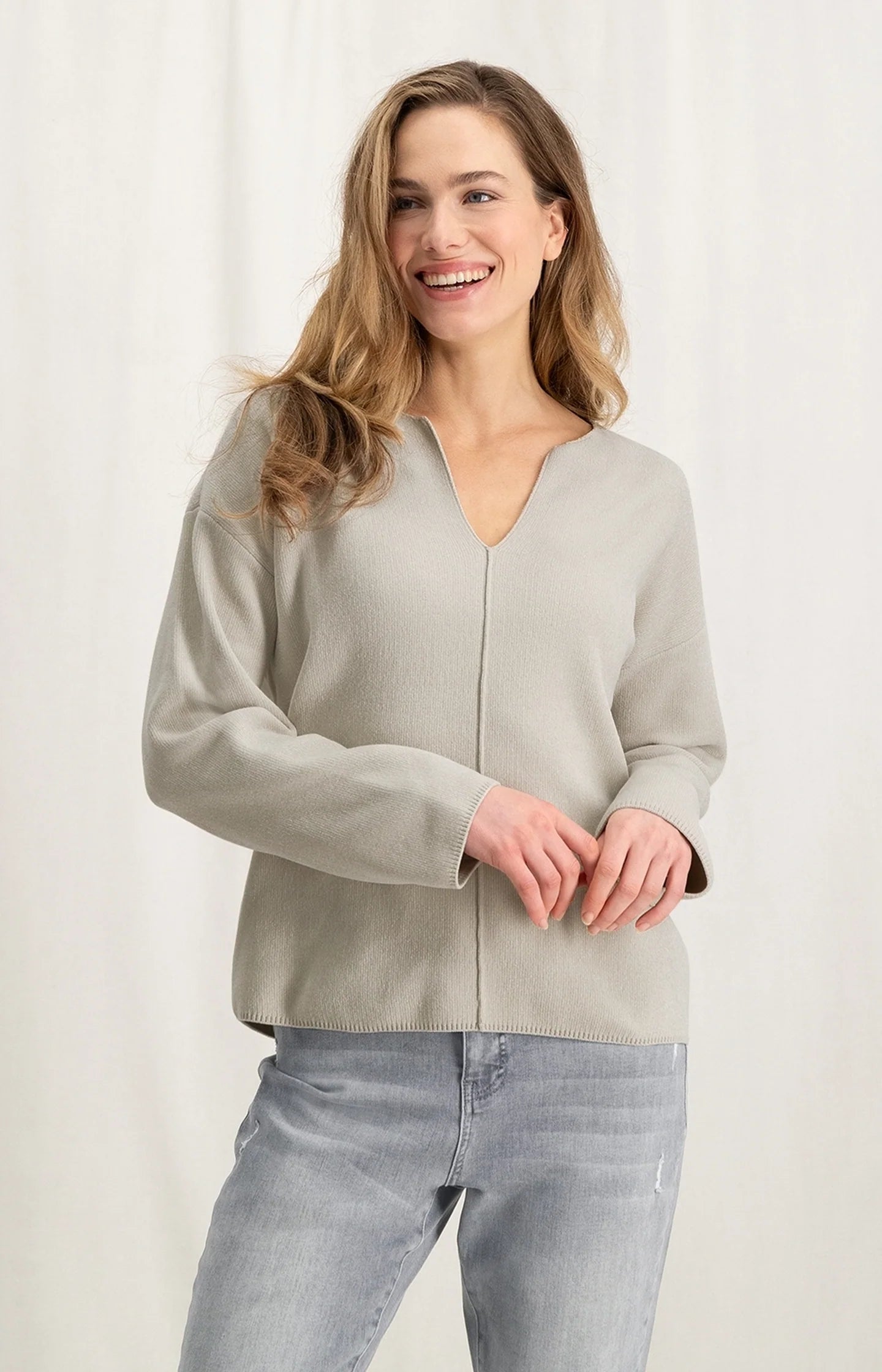 YAYA Seam Detail V-Neck Chenille Sweater, Silver Lining Beige Jersey Fabric Tulle Fabric Batik Fabric YAYA Seam Detail V-Neck Chenille Sweater, Silver Lining Beige Jersey Fabric Tulle Fabric Batik Fabric
