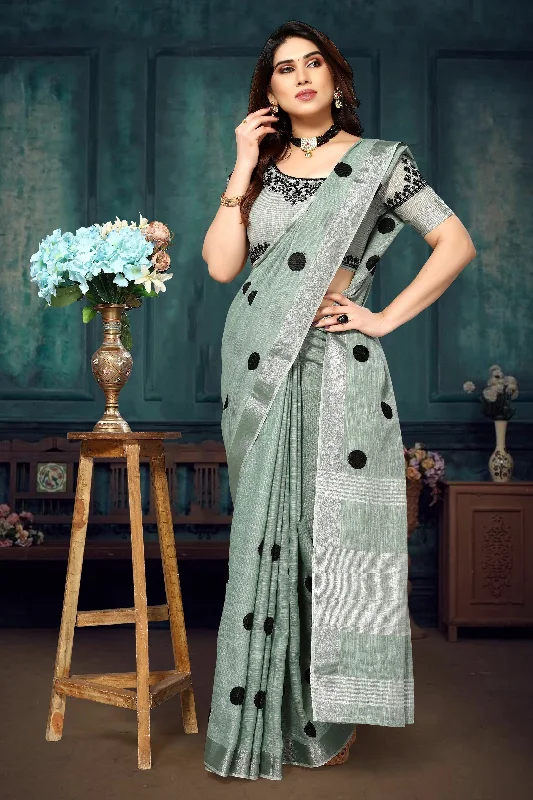 Women Party Wear Embroidery Worked Pure Soft Cotton Silk Saree with Un Stitched Blouse Embroidered Floral Blouse