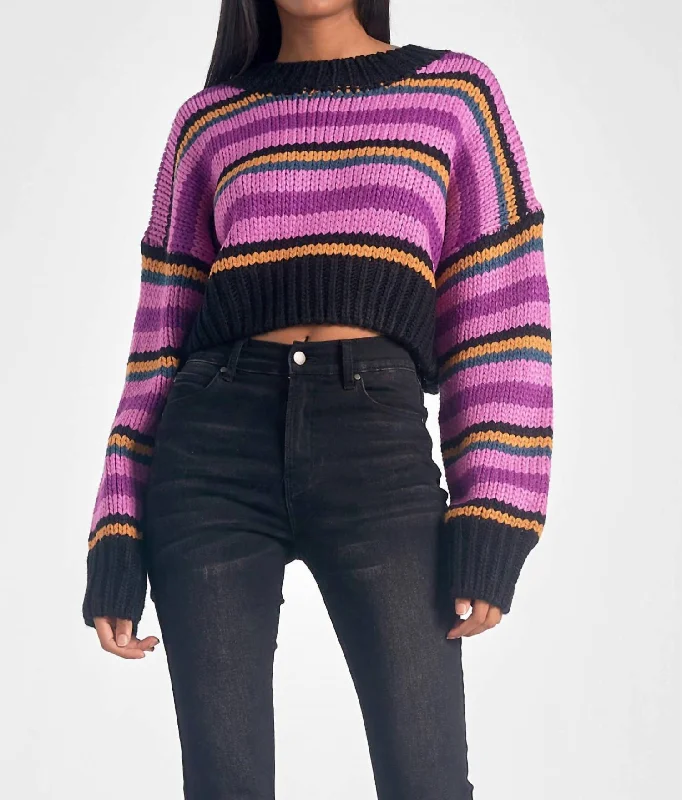 Cropped Crewneck Sweater In Purple Anti-Pilling Anti-Shrink Durable