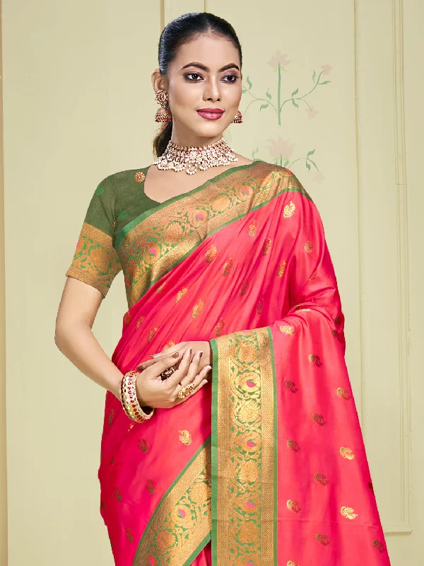 Women Pink Silk Saree With Un Stitched Blouse Pastel Color Blouse