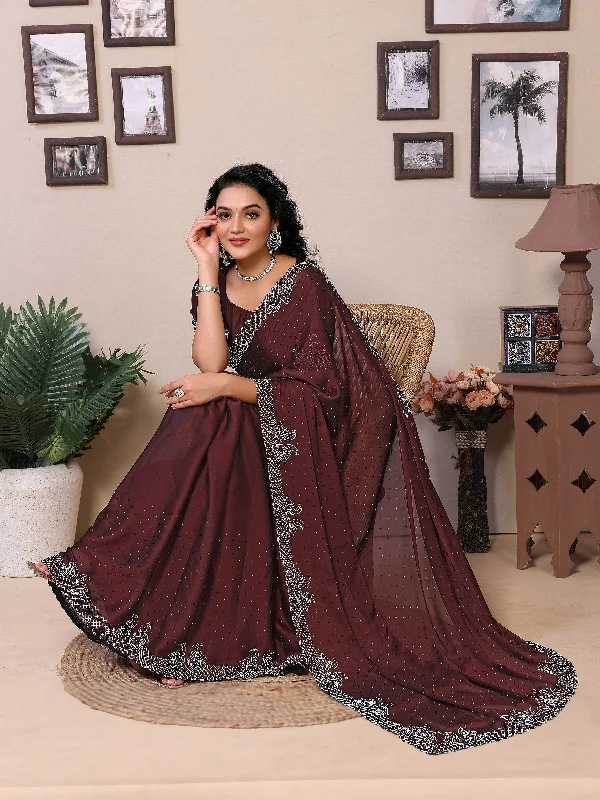 Women Party Wear Diamond worked  Rangoli Silk(Satin) Saree with Un Stitched Blouse Vintage Polka Blouse