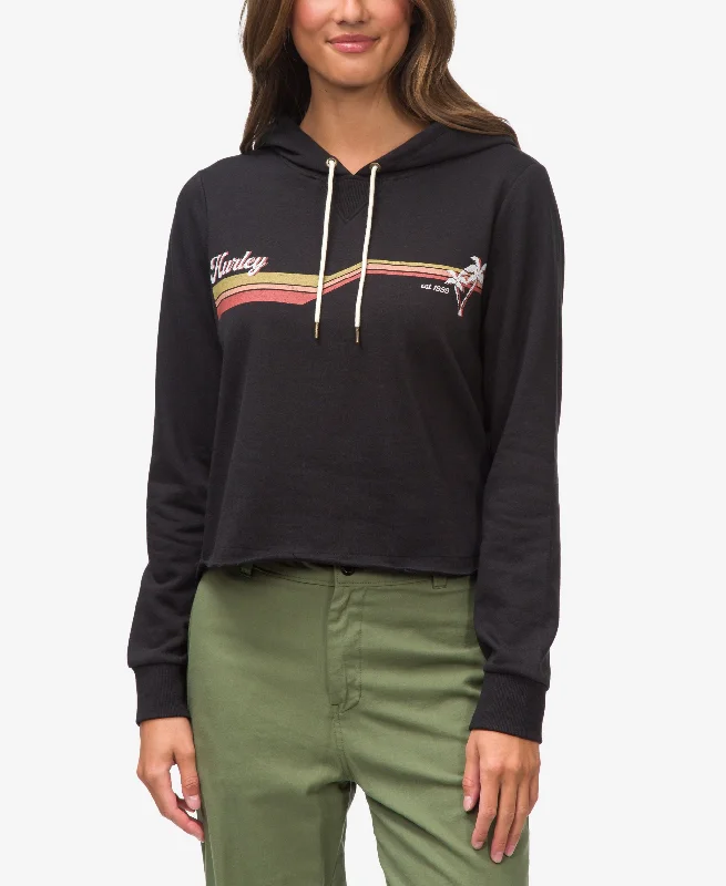 Juniors' Retro Palm Cropped Fleece Pullover Hoodie Hoodie Dress Longline Feminine