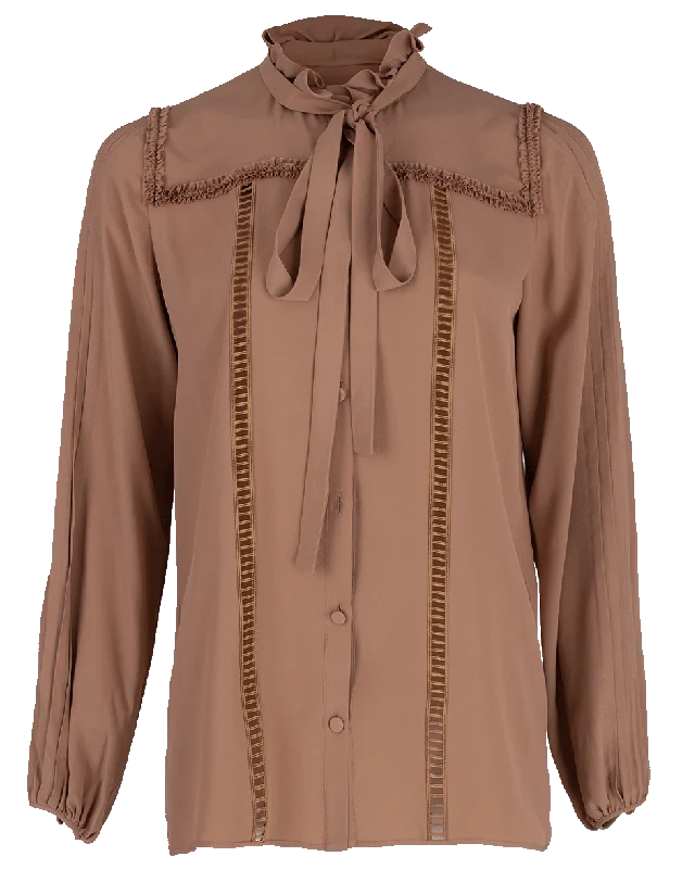 Neck Tie Button Up Blouse Embellished Collar Blouse