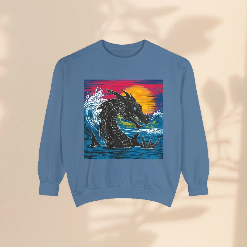 Unisex Garment-Dyed Sweatshirt - Conquering Dragon Hoodie with V-Neck Classic Versatile