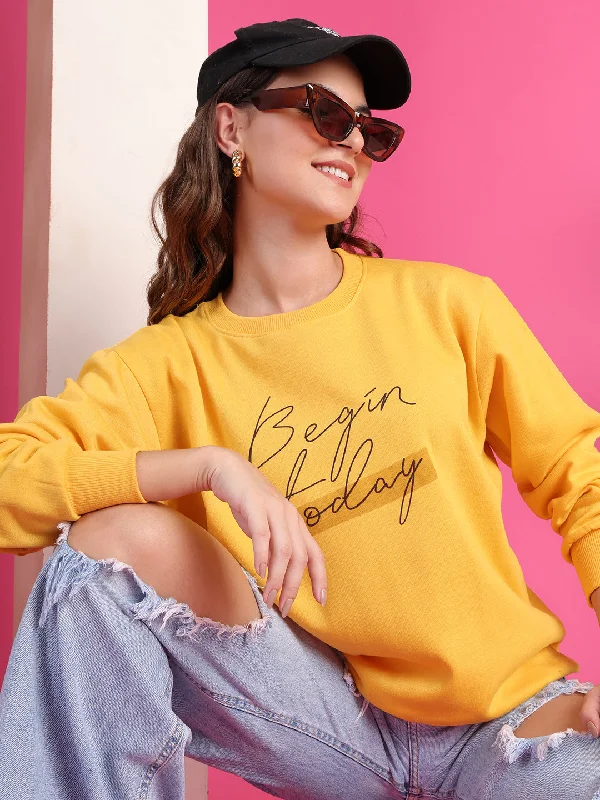 VimaL Jonney Regular Fit Yellow Printed Sweatshirt For Women Hoodie with Crew Neck Simple Timeless VimaL Jonney Regular Fit Yellow Printed Sweatshirt For Women Hoodie with Crew Neck Simple Timeless