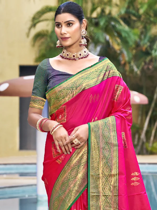 Women Rani Silk Saree With Un Stitched Blouse Subtle Shimmer Blouse