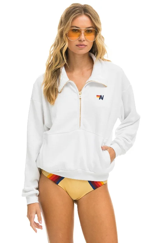 LOGO EMBROIDERY HALF ZIP SWEATSHIRT - WHITE Hooded Sweatshirt Casual Wear Street Style LOGO EMBROIDERY HALF ZIP SWEATSHIRT - WHITE Hooded Sweatshirt Casual Wear Street Style