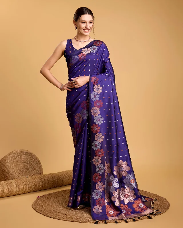 Women Violet Pure Jacquard Weaving Work Saree With Un-Stiched Blouse Sleeveless Chiffon Blouse Women Violet Pure Jacquard Weaving Work Saree With Un-Stiched Blouse Sleeveless Chiffon Blouse