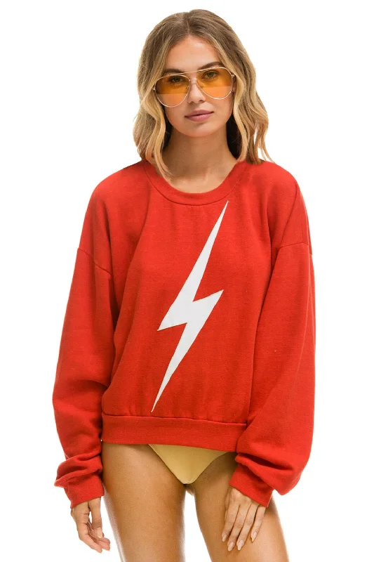 BOLT RELAXED CREW SWEATSHIRT - RED // WHITE Hoodie with Longline Fit Extended Stylish BOLT RELAXED CREW SWEATSHIRT - RED // WHITE Hoodie with Longline Fit Extended Stylish