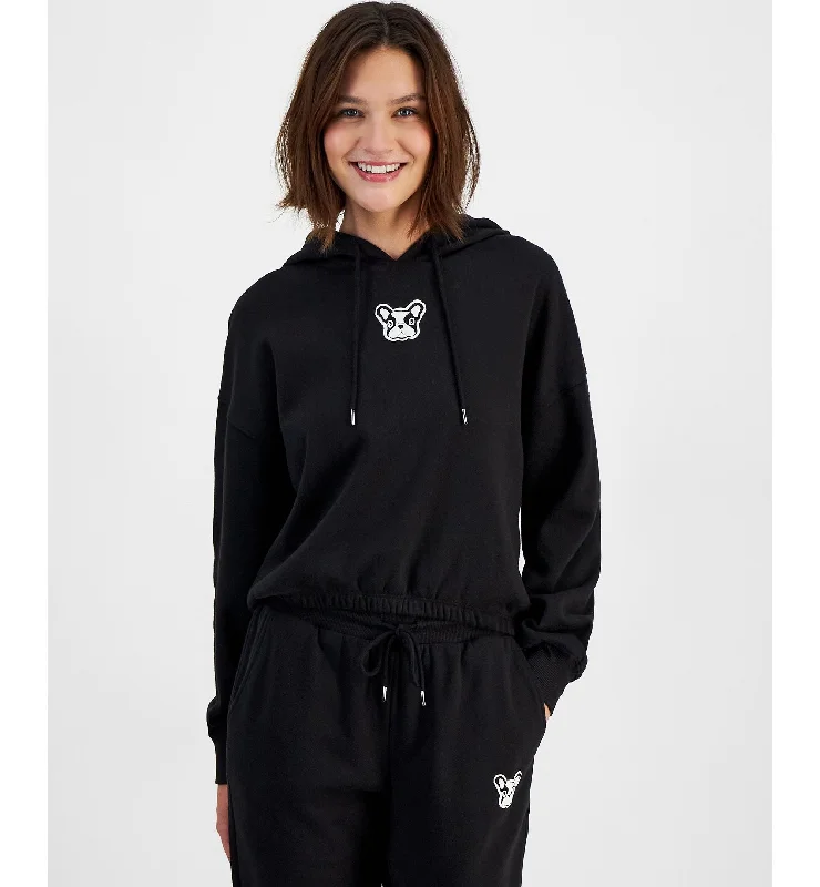 Juniors' Graphic-Print Cropped Hoodie Hoodie with Hem Applique Textured Unique