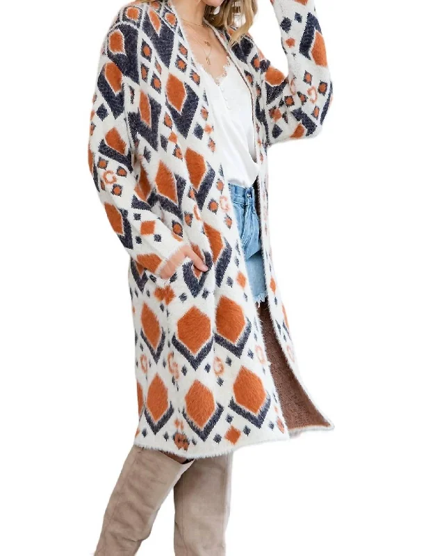 Plus Size Aztec Sweater Cardigan In Multicolor Soft Cozy Warm