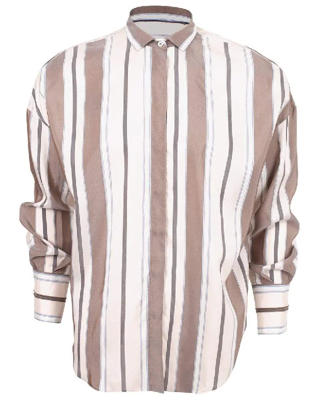 Striped Silk Blouse Satin Long Blouse