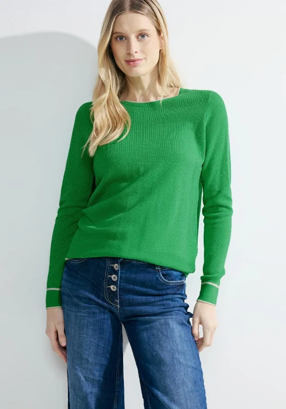 Cecil Contrast Trim Structure Knit Sweater, Celery Green Embroidered Appliqued Beaded Cecil Contrast Trim Structure Knit Sweater, Celery Green Embroidered Appliqued Beaded