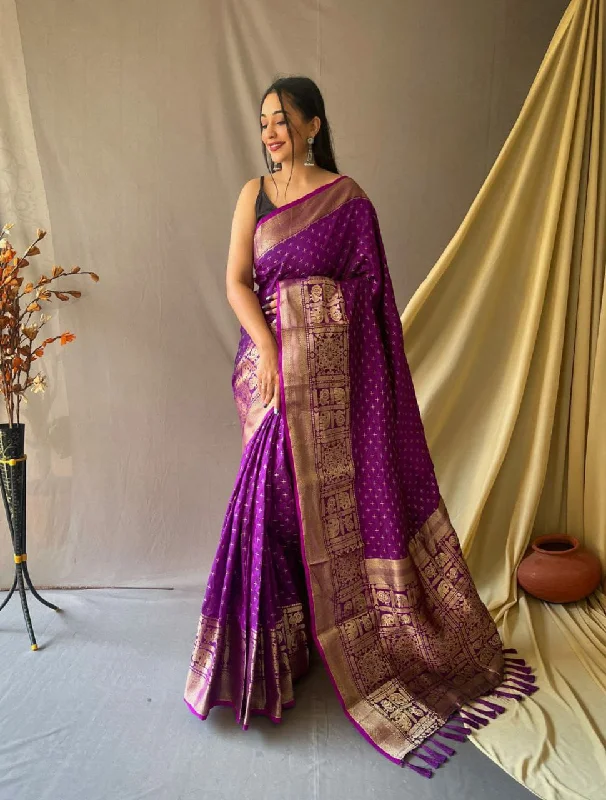 Women Purple Soft Silk Weaving Work Saree With Un-Stiched Blouse Silky Draped Blouse Women Purple Soft Silk Weaving Work Saree With Un-Stiched Blouse Silky Draped Blouse