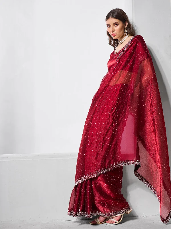 Women Party Wear Heavy Embroidery Worked Premium Organza Blend Saree with Un Stitched Blouse Everyday Stylish Blouse