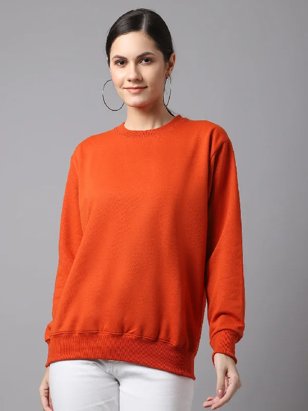 Vimal Jonney Fleece Round Neck Rust Sweatshirt For Women Hoodie with Print Artistic Unique