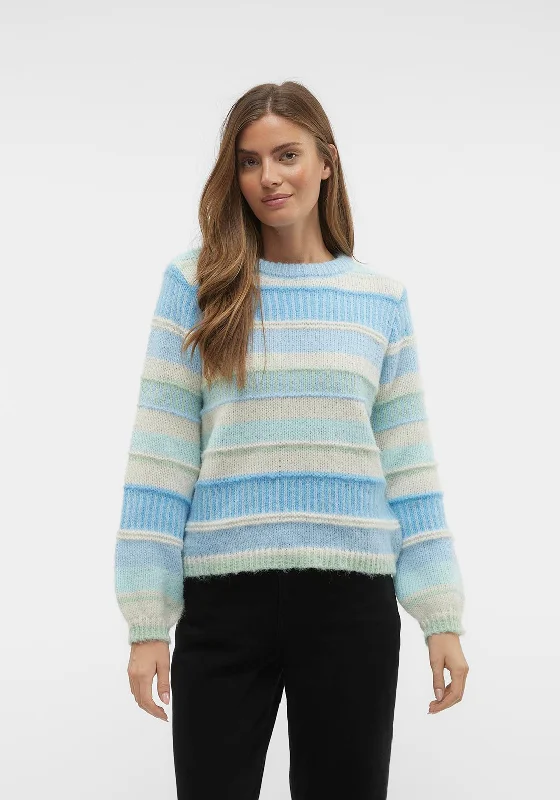 Vero Moda New Embrace Striped Knitted Jumper, Dutch Canal Faux Fur Fabric Real Fur Fabric Shearling Fabric
