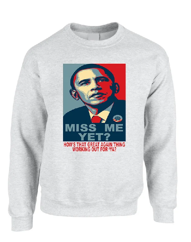 Adult Sweatshirt Miss Me Yet Obama President Trump Top Hoodie with High-Low Hem Asymmetrical Trendy Adult Sweatshirt Miss Me Yet Obama President Trump Top Hoodie with High-Low Hem Asymmetrical Trendy