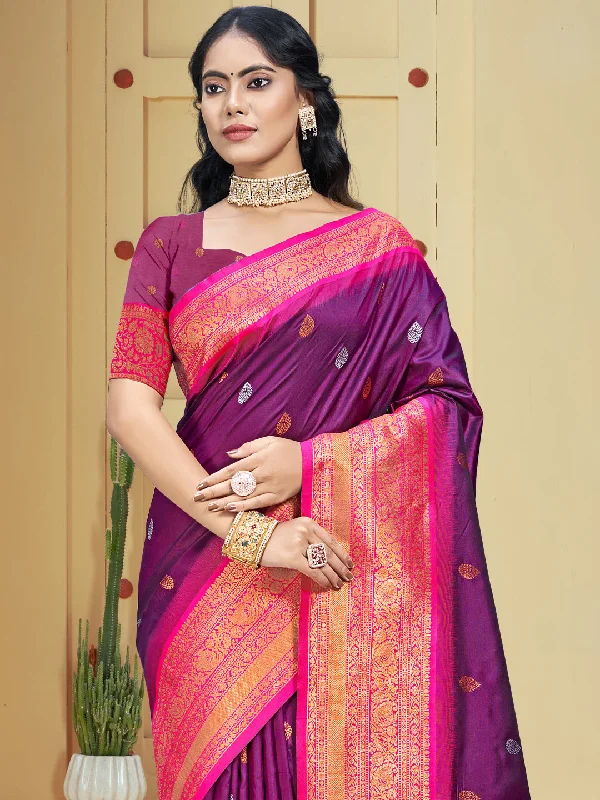 Women Wine Silk Saree With Un Stitched Blouse Elegant Silk Blouse