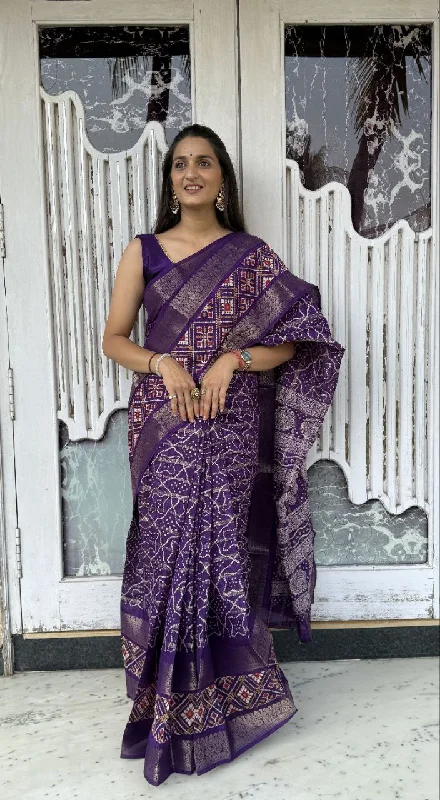 Women Party Wear Bandhani Printed Candy Cotton silk Saree with Un Stitched Blouse Slim Fit Blouse