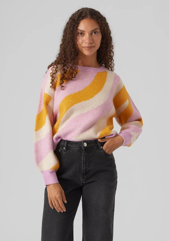 Vero Moda Lena Knitted Sweater, Pastel Lavender Spandex Blend Rayon Blend Denim Blend