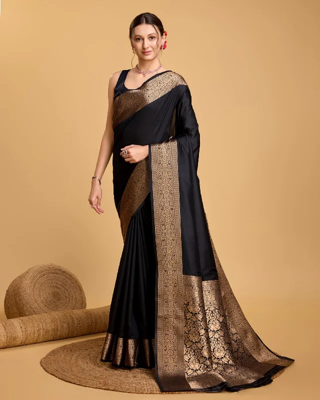 Women Black Pure Silk Weaving Work Saree With Un-Stiched Blouse Feminine Pastel Blouse Women Black Pure Silk Weaving Work Saree With Un-Stiched Blouse Feminine Pastel Blouse