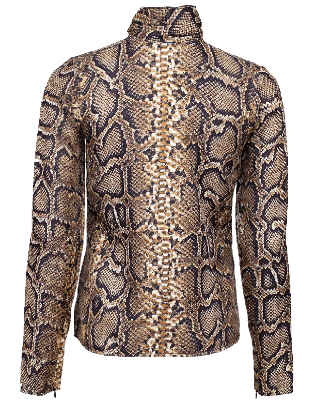 High-Neck Python Print Blouse Casual Button Blouse