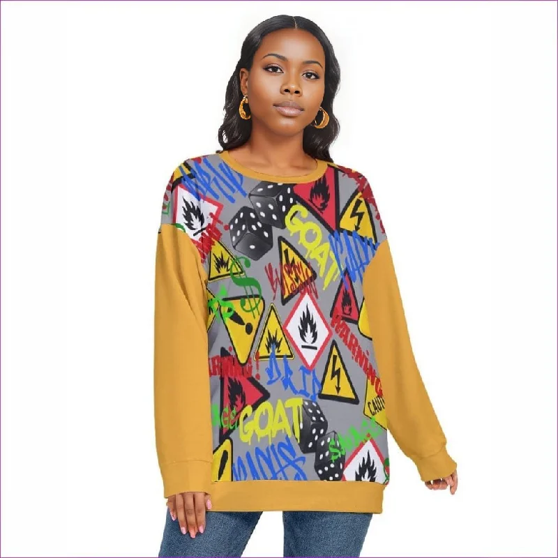 Hazard Women’s O-neck Drop-shoulder Sweatshirt With Long Sleeve Voluptuous (+) Plus Size Hoodie with Double Zipper Versatile Adjustable