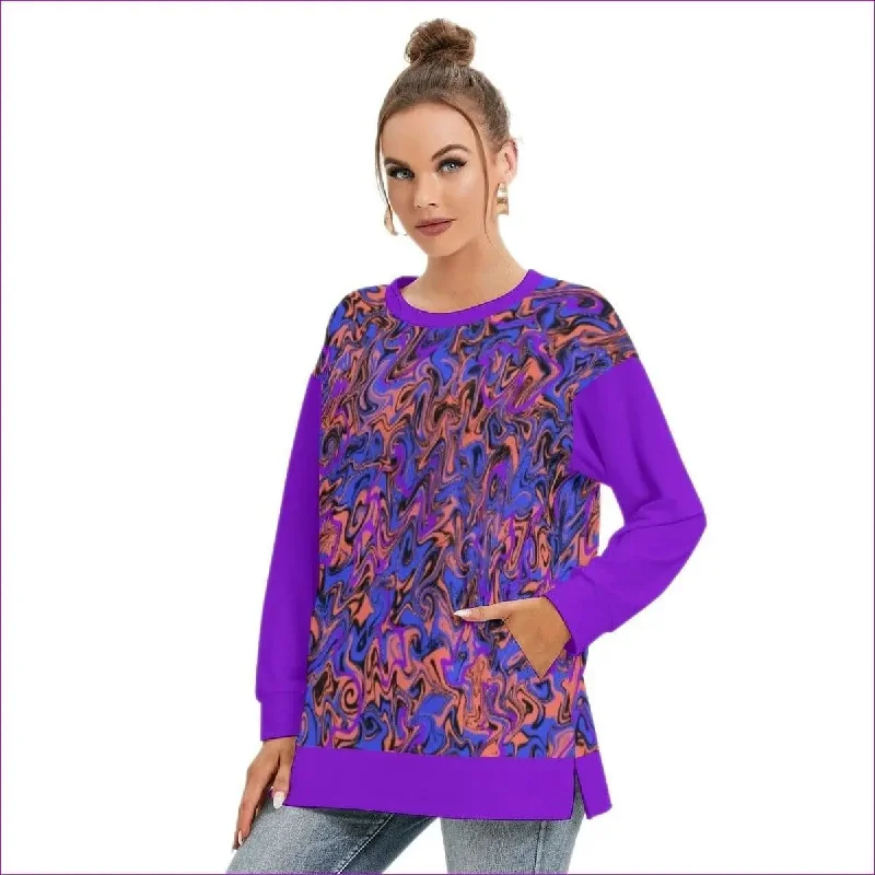 Trip Women's Side Split O-neck Sweatshirt Hoodie with Hem Raw Edge Edgy Unfinished