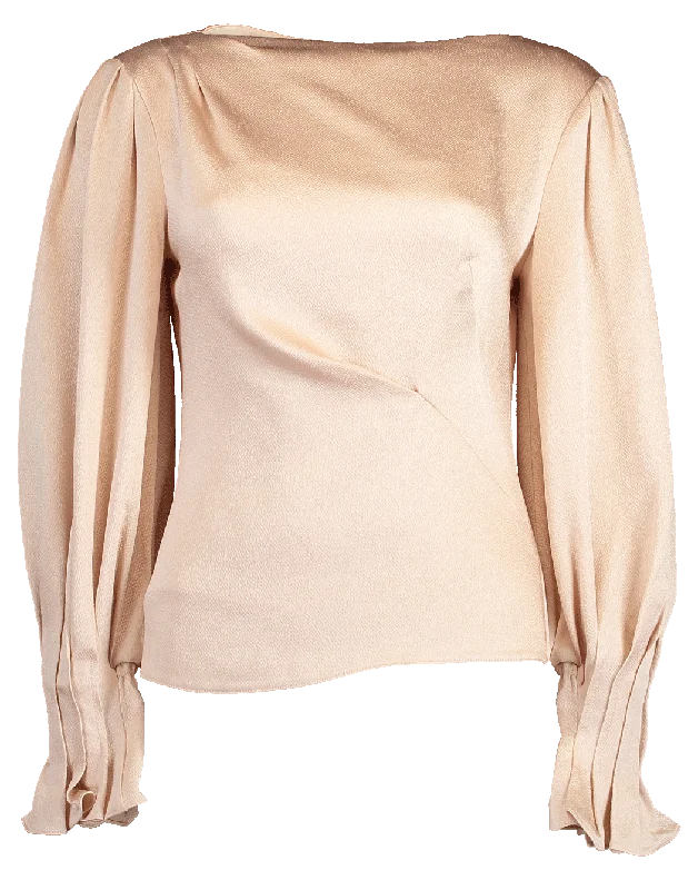 Hammered Satin Draped Blouse Mandarin Collar Blouse