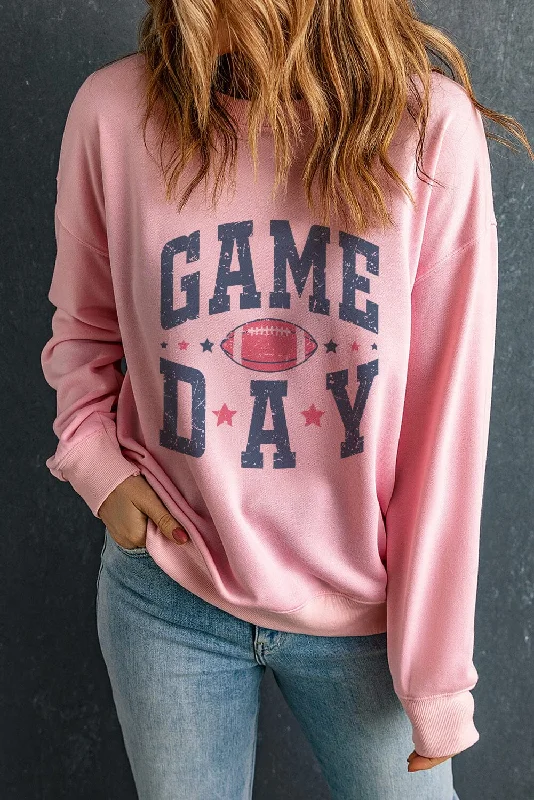GAME DAY Round Neck Long Sleeve Sweatshirt Hoodie with Thumb Holes Functional Cozy
