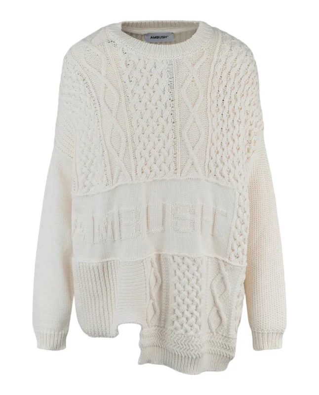 Patchwork Knit Crewneck Sweater Modern Contemporary Chic