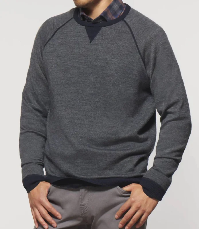 Boggs Merino Wool Crew Neck Sweater In Navy Terry Terry Cloth Terry Knit