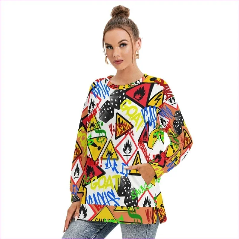 Hazard Womens Side Split O-neck Sweatshirt Hoodie with Fur Luxurious Winter