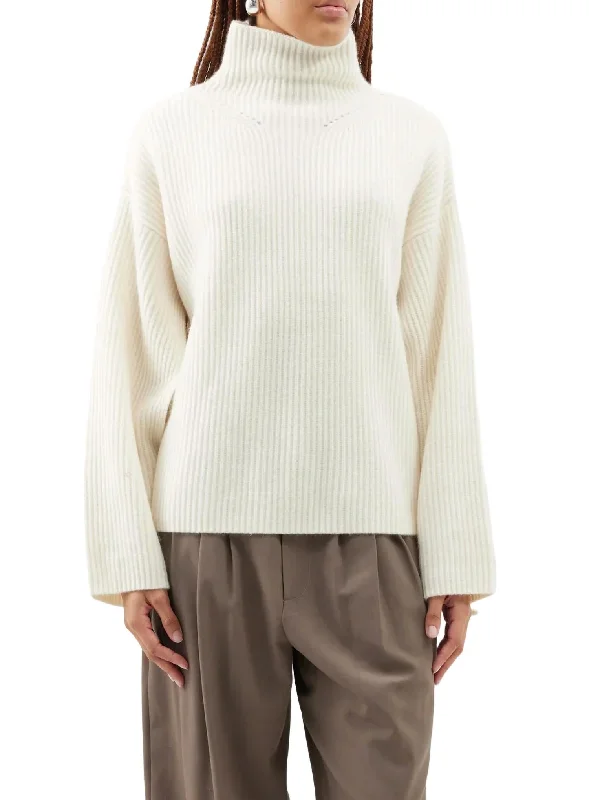 Frankie Sweater In Ivory Cable Knit Ribbed Knit Lace Knit