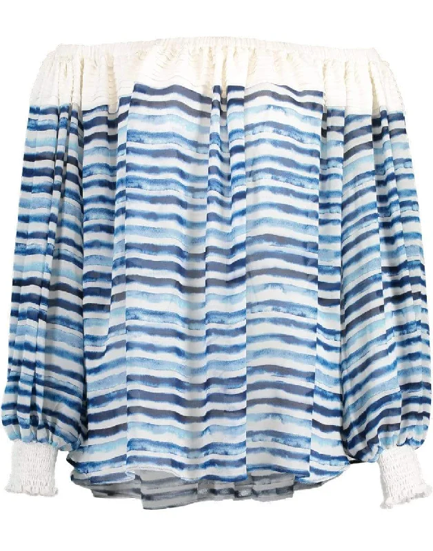 Blue Stripe Sailor Blouse Delicate Bow Blouse